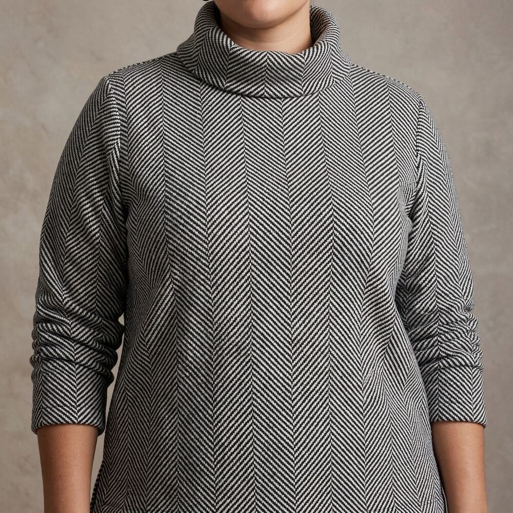J. Crew Women's Herringbone Funnel Neck Tunic Fleece Lined Chevron Sweater XL